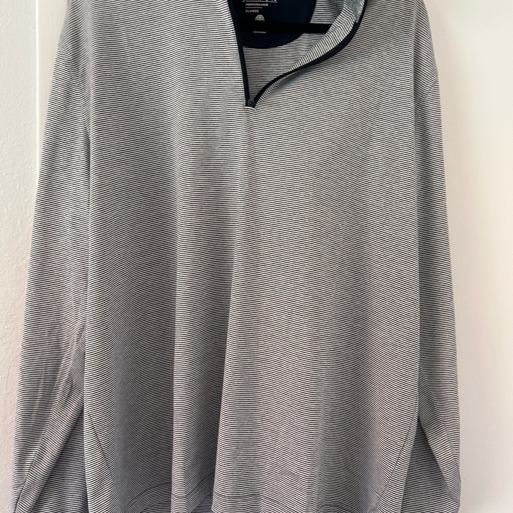 johnnie-O Black and White Striped Quarter-Zip